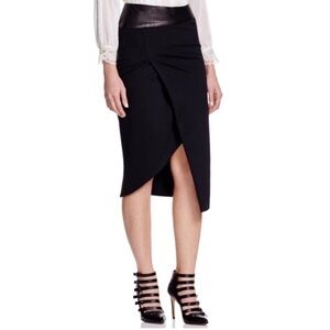 Alice + Olivia Pencil Asymmetrical Skirt Black Size 4 Mesh Slit Leather Waist